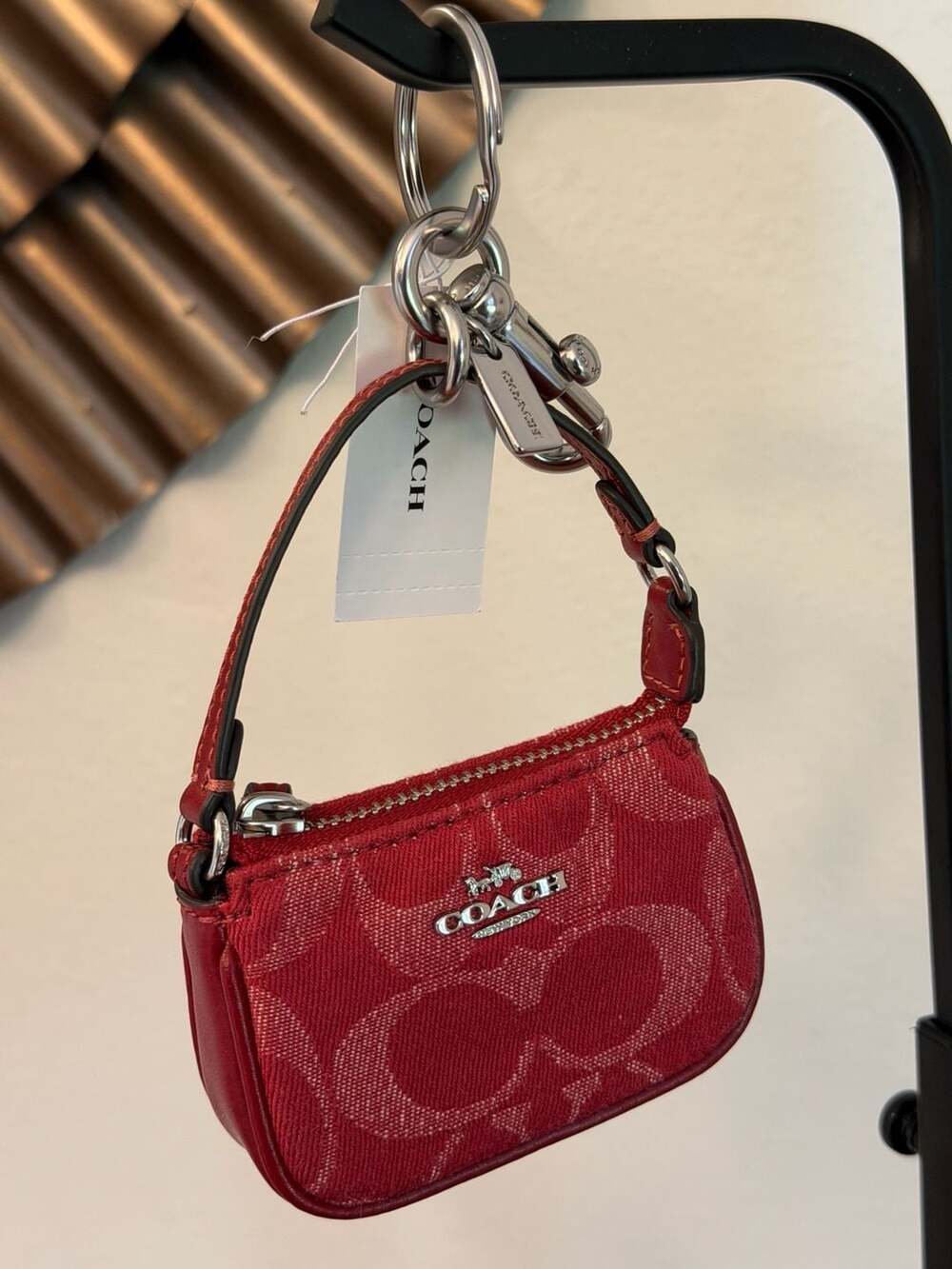 Coach Mini Nolita Bag Charm in Red Signature Canvas
